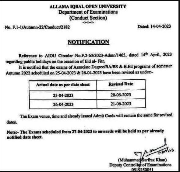 Aiou Exam Schedule 2025 For Matric Fa Ba Ma Semester Aiou Exam Schedule 2025 For Matric Fa Ba Ma Semester